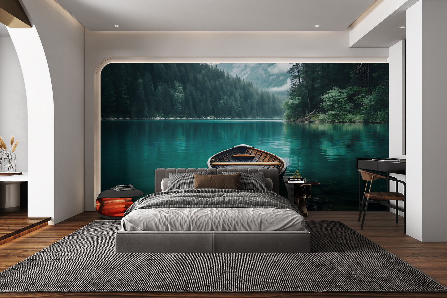 Tranquil emerald green lake wall decor
