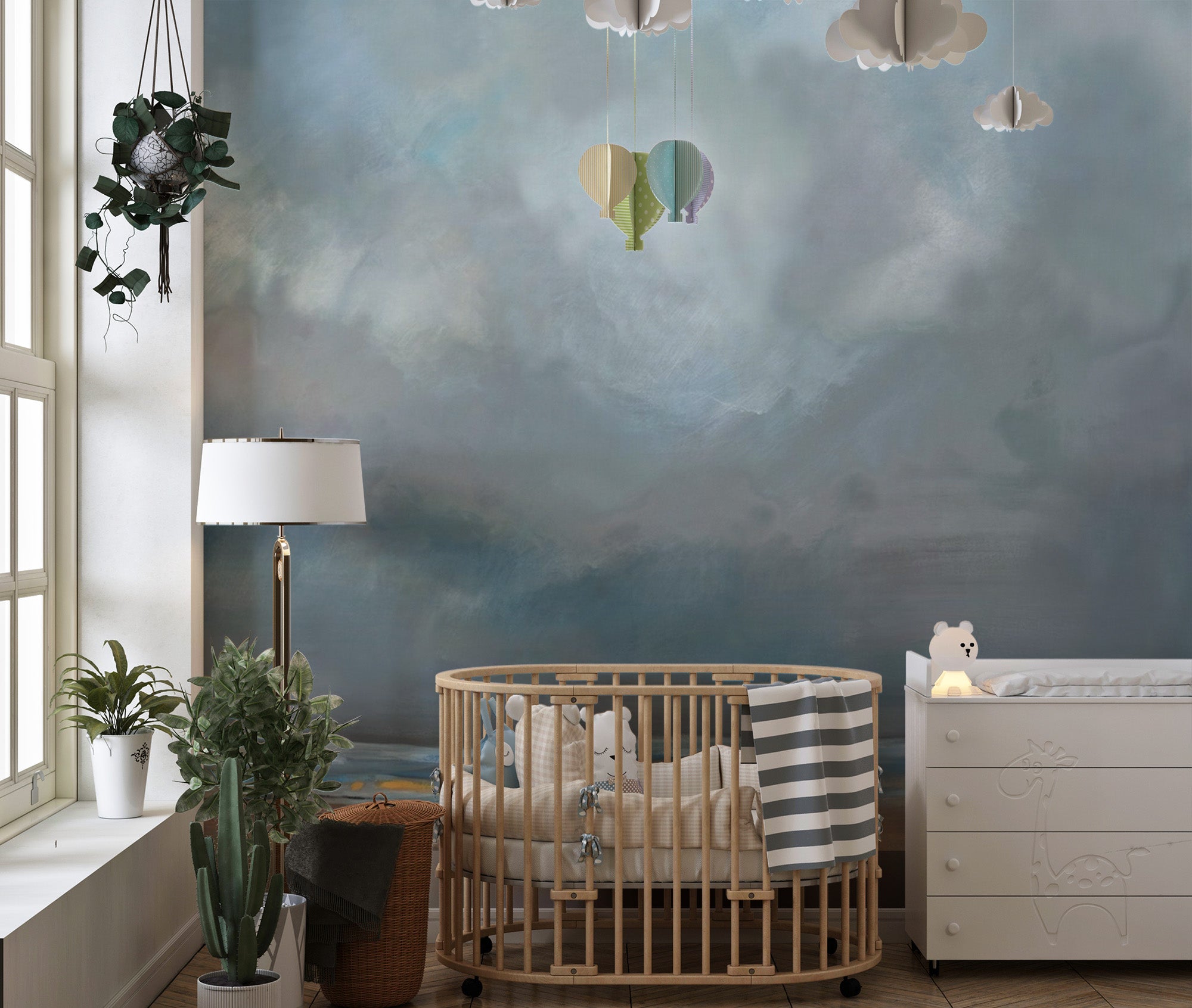 Wall mural featuring a tranquil watercolor beach scene
