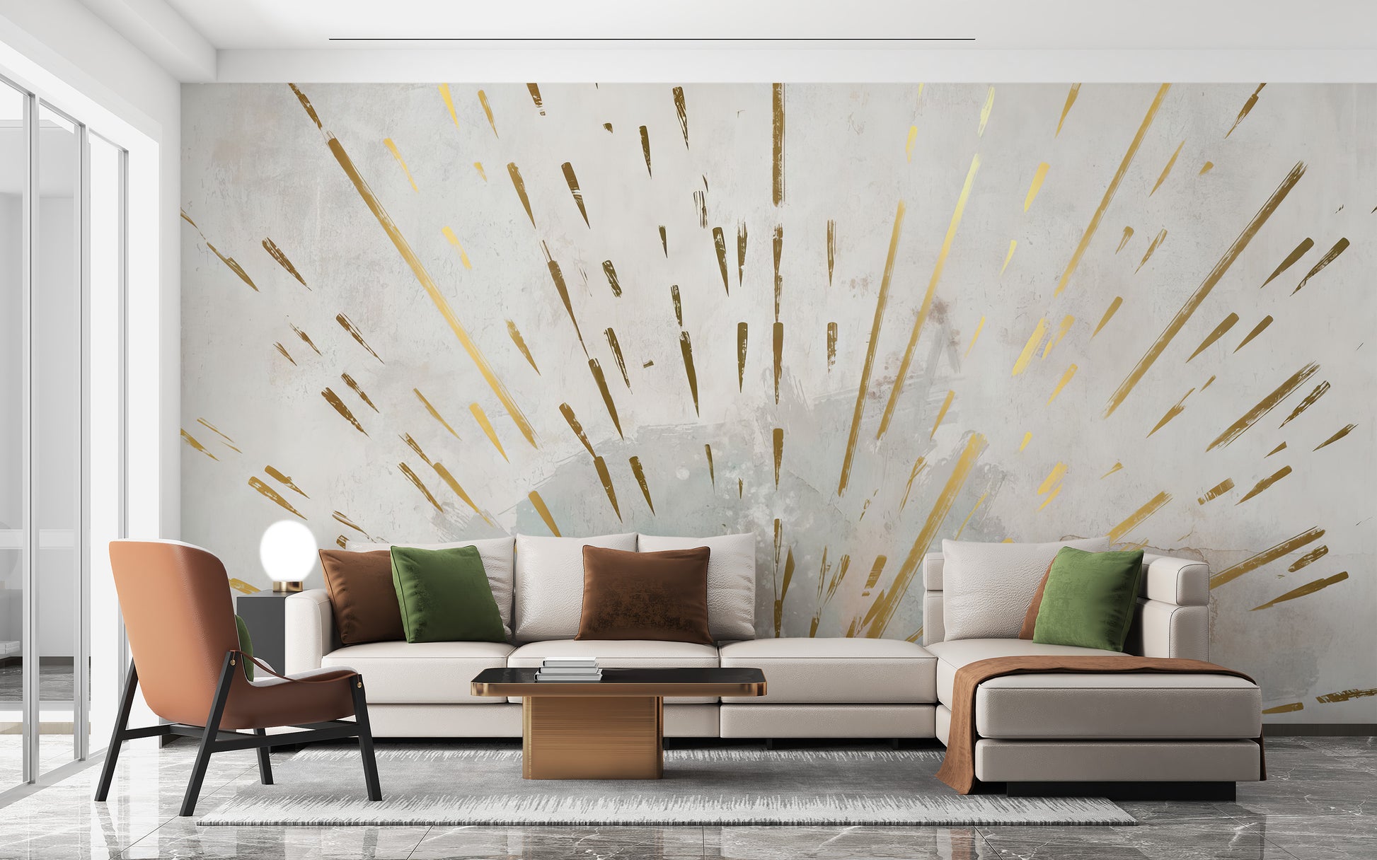 Create a sleek space with Golden Streaks Wallpaper Mural