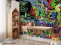 Vibrant urban street art wallpaper design
