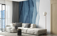 Fluid blue waves wallpaper mural with a serene, abstract flow
