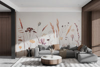 Soft watercolor wildflower mural for serene interiors