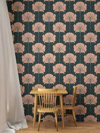 Art nouveau wallpaper featuring soft pink blooms