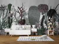 Soft green floral vintage wall design mural



