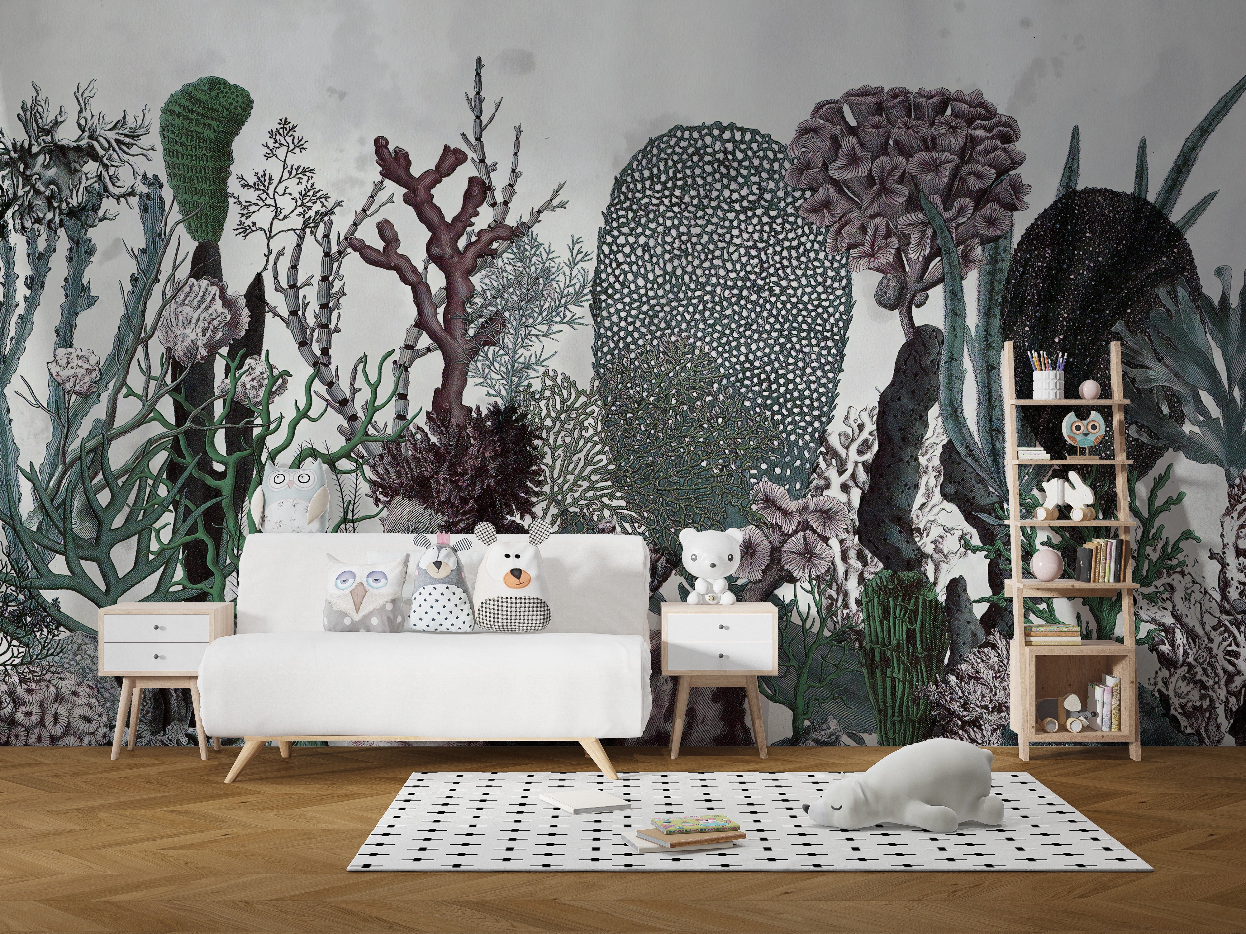 Soft green floral vintage wall design mural



