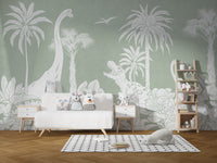 Dino-themed Monochrome Green mural for dynamic decor.
