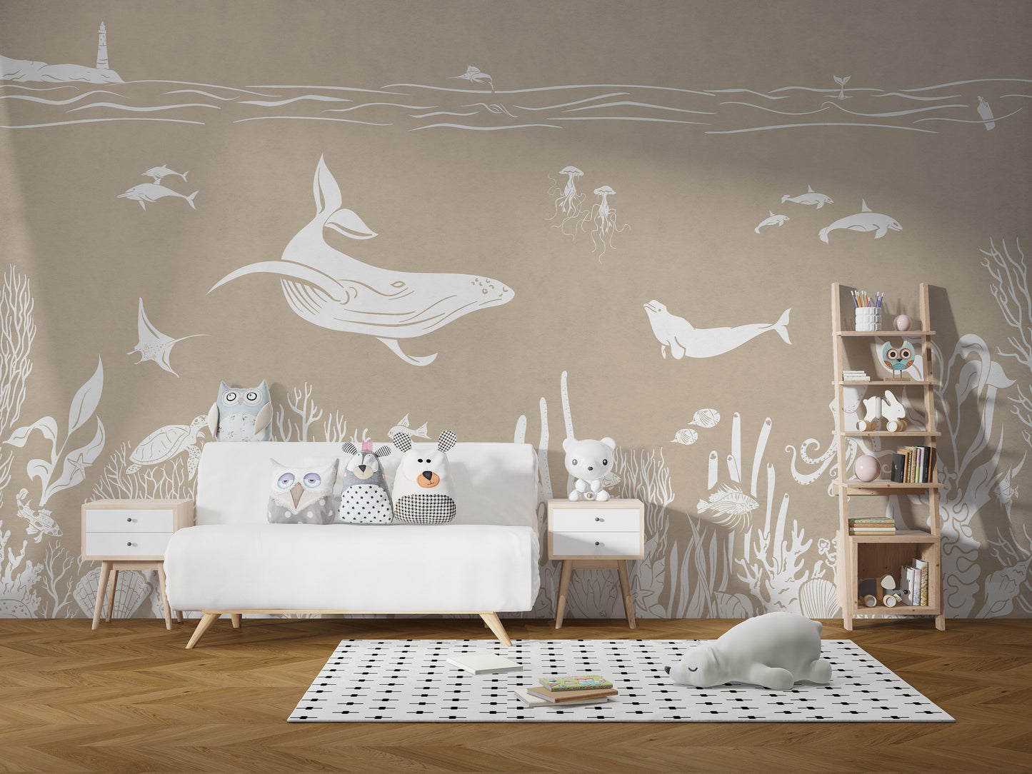 Brown sea-themed Monochrome mural for serene spaces.
