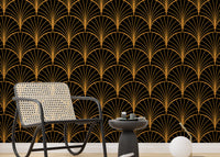 Chic yellow Deco wallpaper for stylish walls.