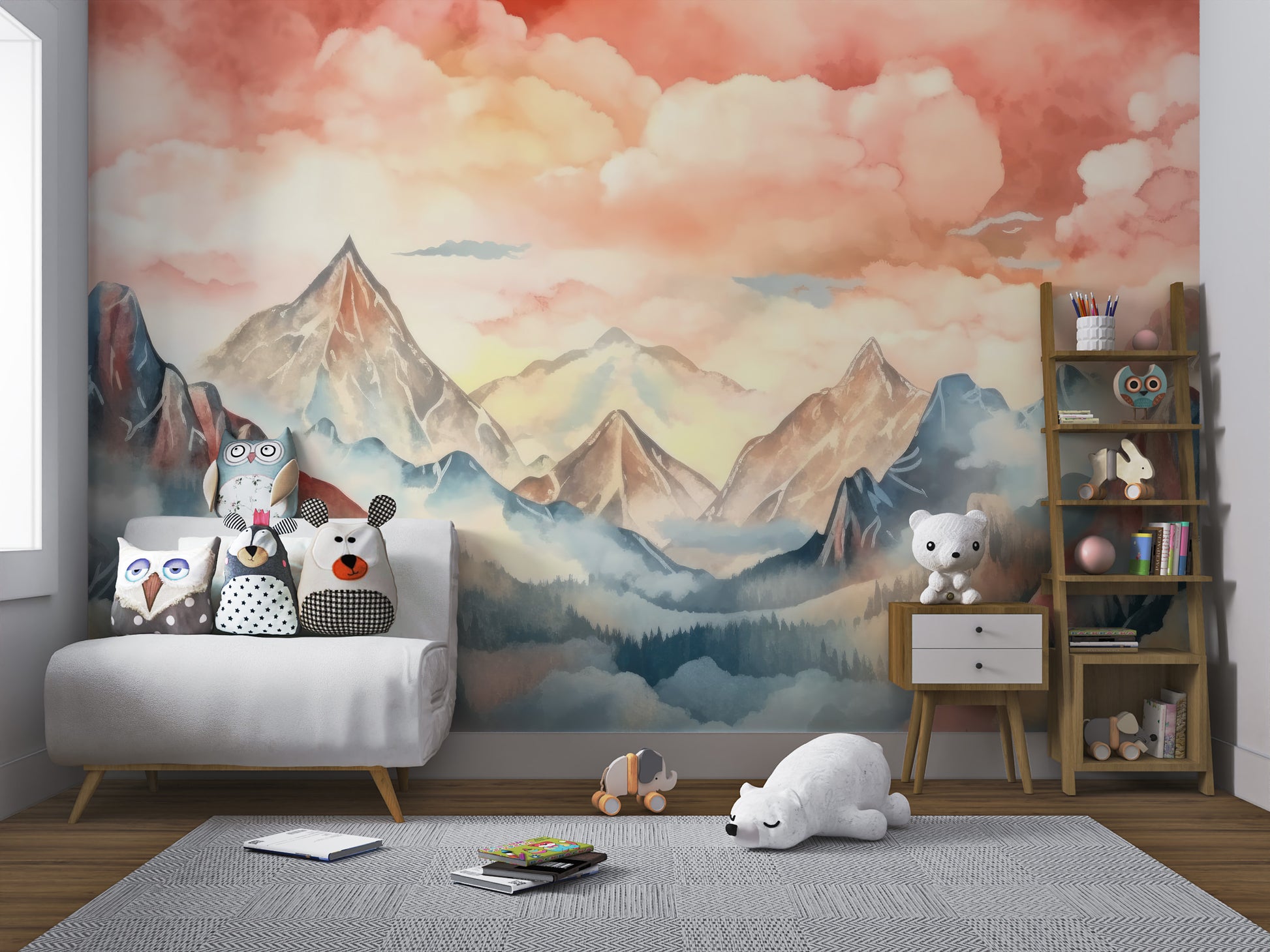 Sunset mountain illustration with a peaceful aesthetic