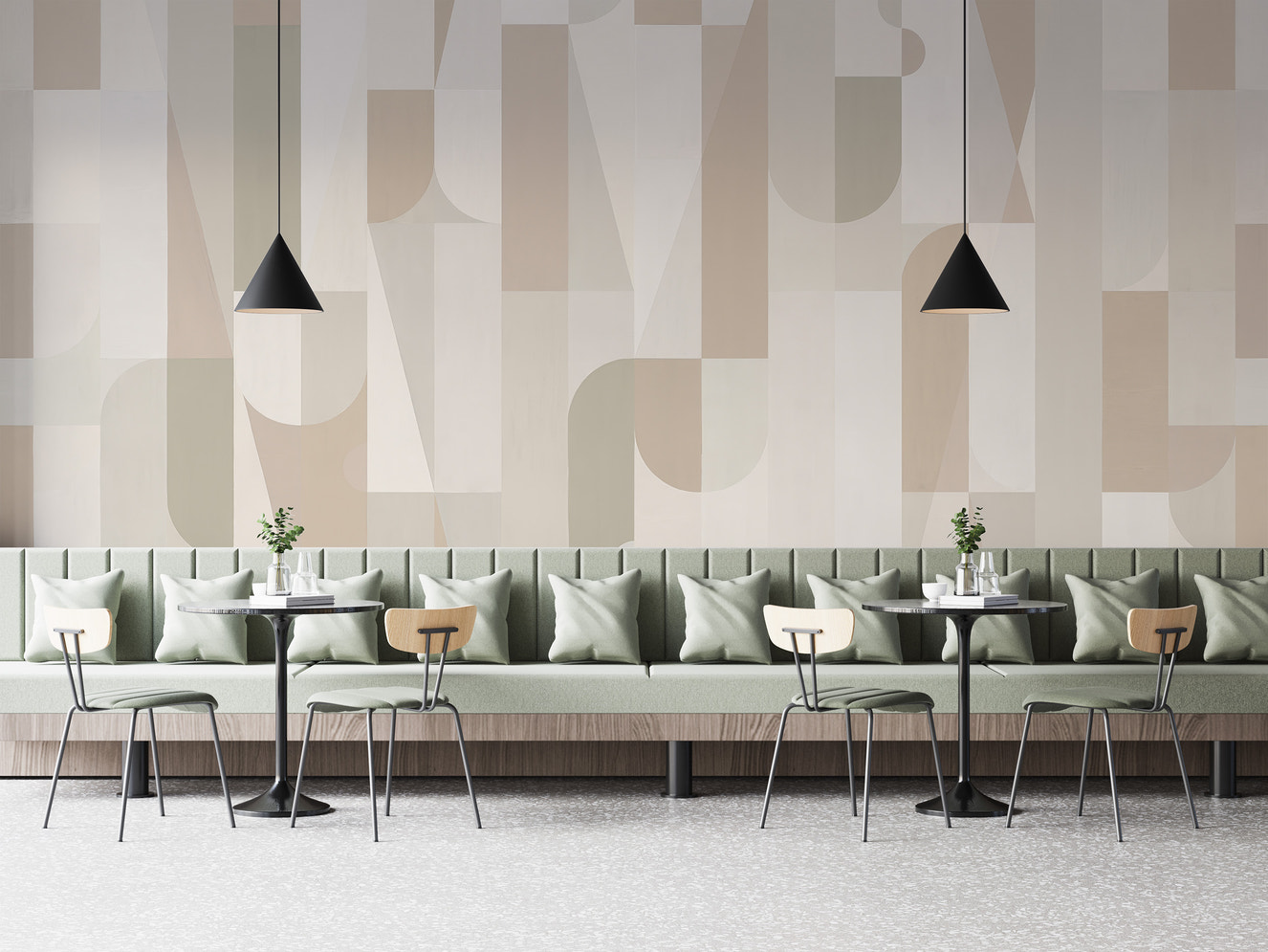Geometric sepia wall mural for apartment decor