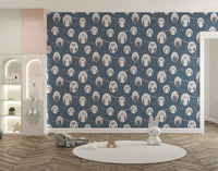 Playful owl-themed wallpaper featuring trees and burrow motifs