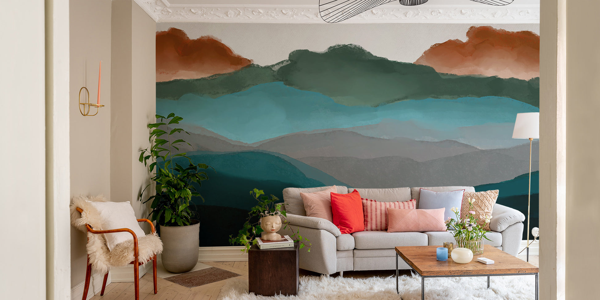 Majestic mountain wallpaper with sunset hues
