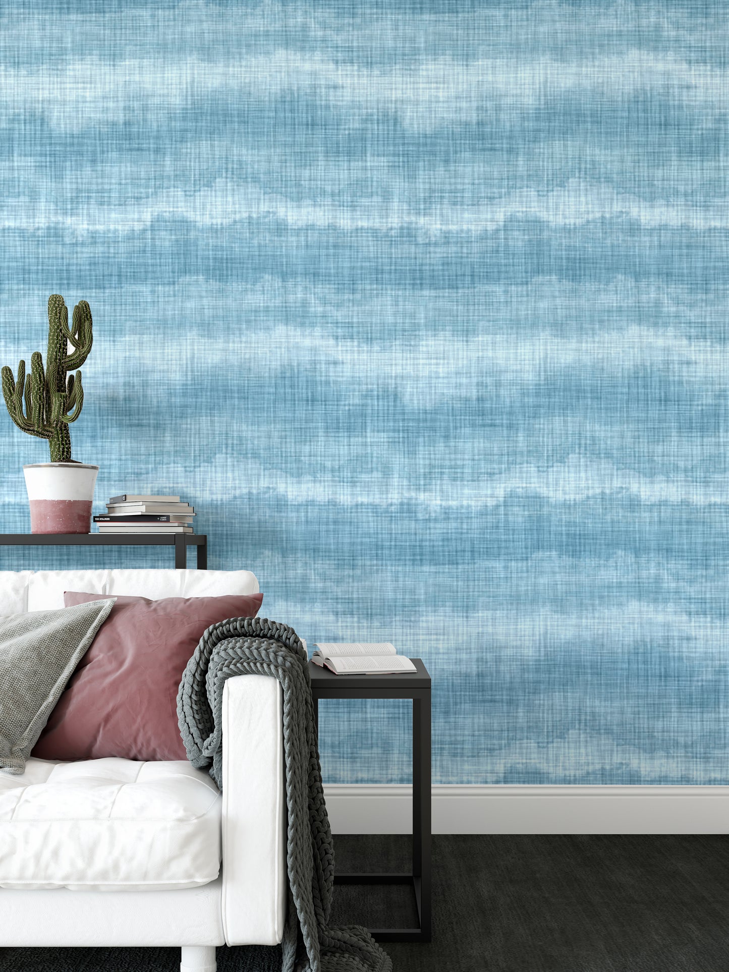 Indigo Blue Wavy Stripe Marine Texture Background Wallpaper