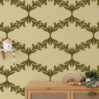 Artistic wallpaper with elegant acanthus leaves and trellis details
