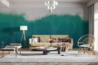 Dreamy watercolor beach mural with flowing ocean and skies
