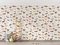 Elegant cream wallpaper featuring dog breed illustrations

