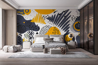 Minimal yellow and gray abstract mural

