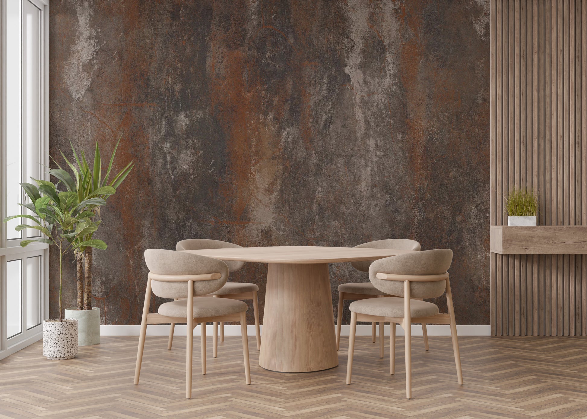 Aged brown metal texture wallpaper with vintage appeal.
