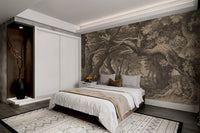 Vintage forest landscape etching in black and white
