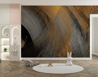 Elegant gold and black swirl mural design

