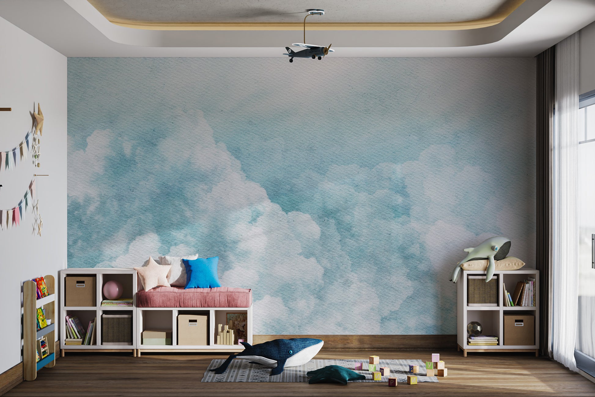 Soft watercolor cloud wallpaper in blue tones
