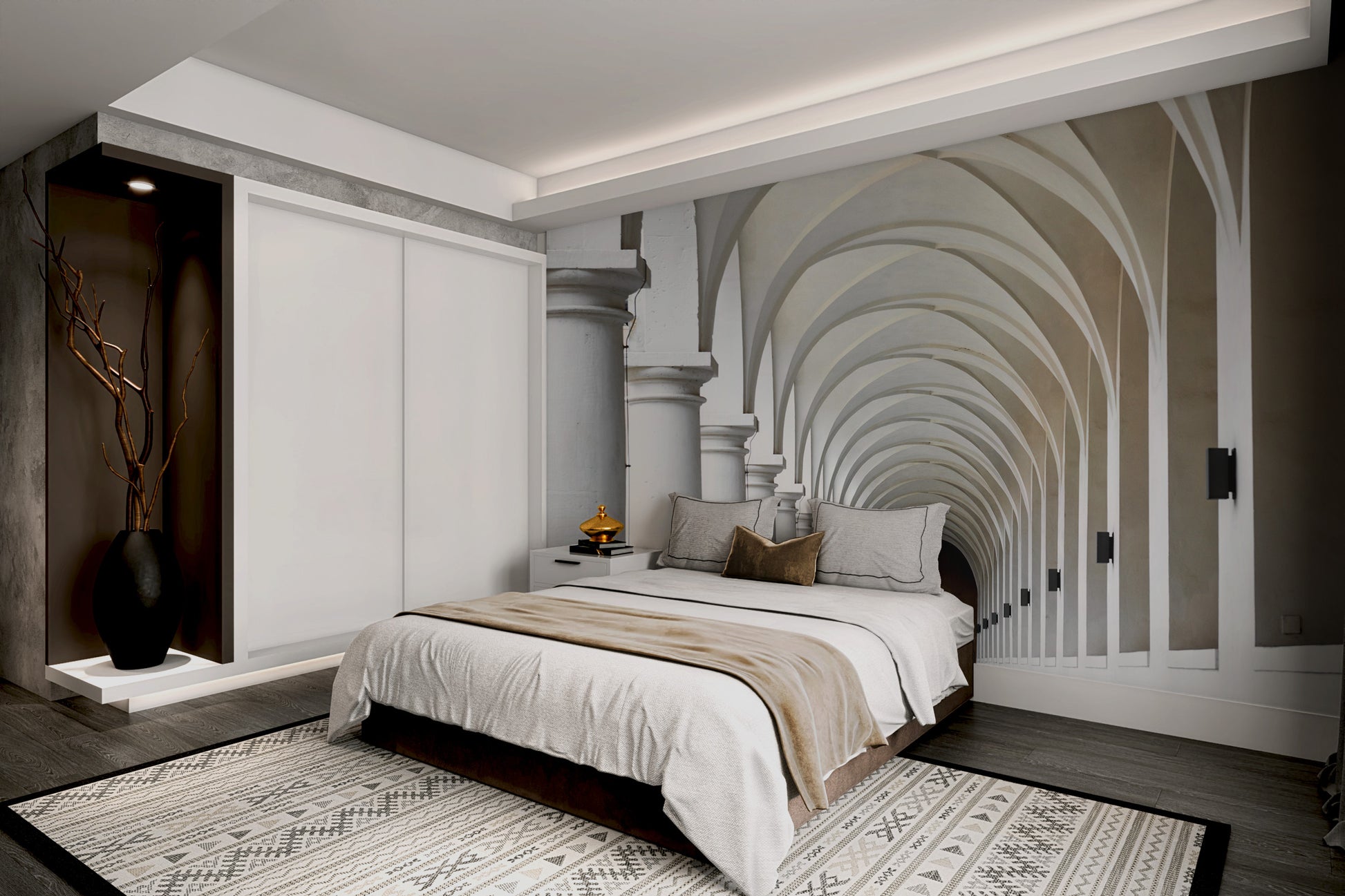 Luxury architectural symmetry wallpaper with depth
