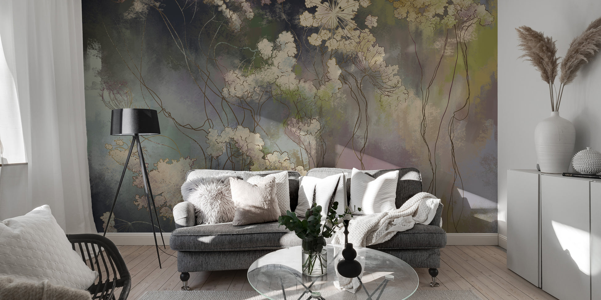 Hand-drawn wildflower mural for elegance
