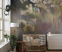 Vintage-inspired floral mural for interiors
