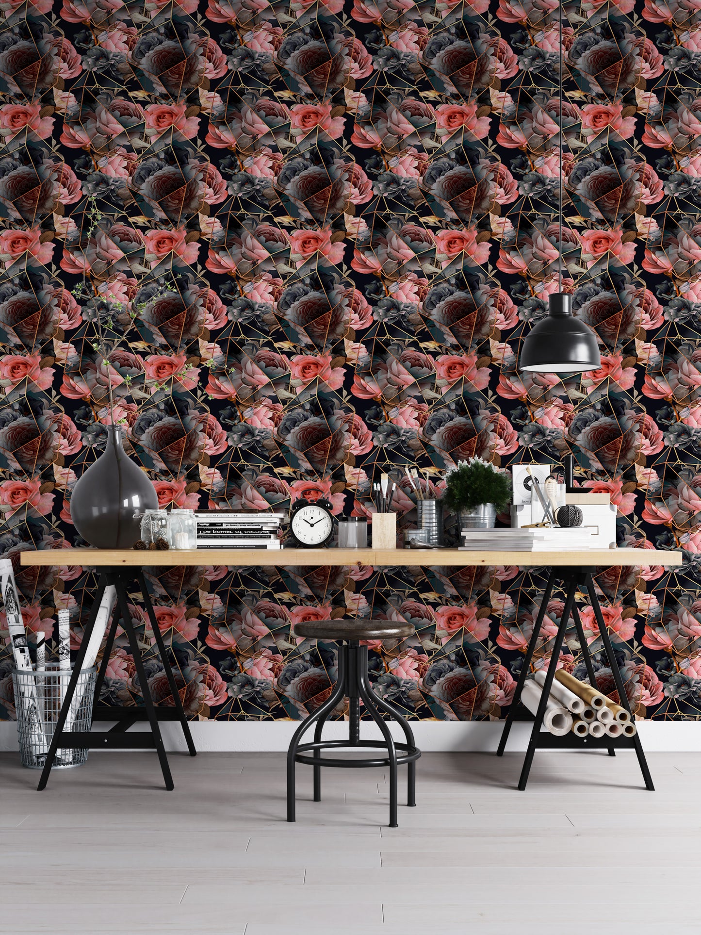 Seamless Floral Repeat Pattern Gold Line Texture Wallpaper