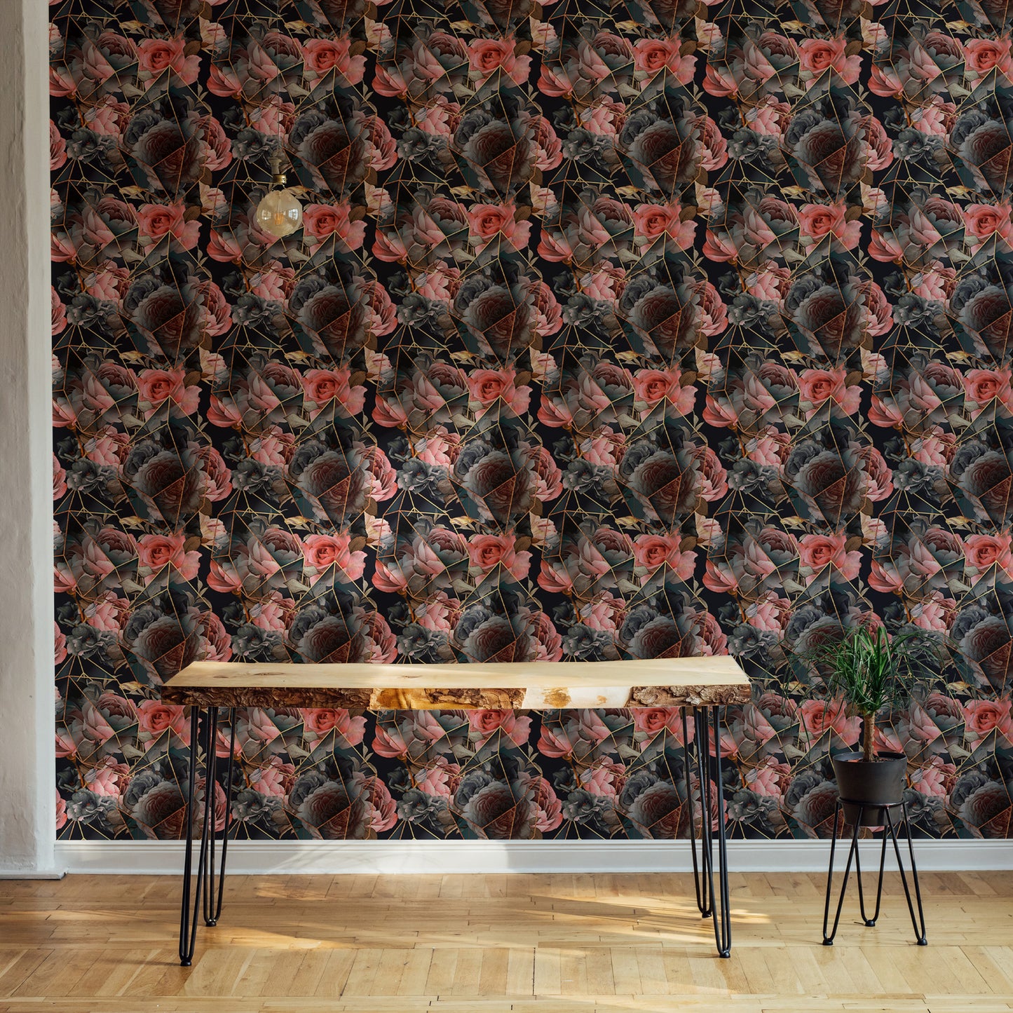 Seamless Floral Repeat Pattern Gold Line Texture Wallpaper