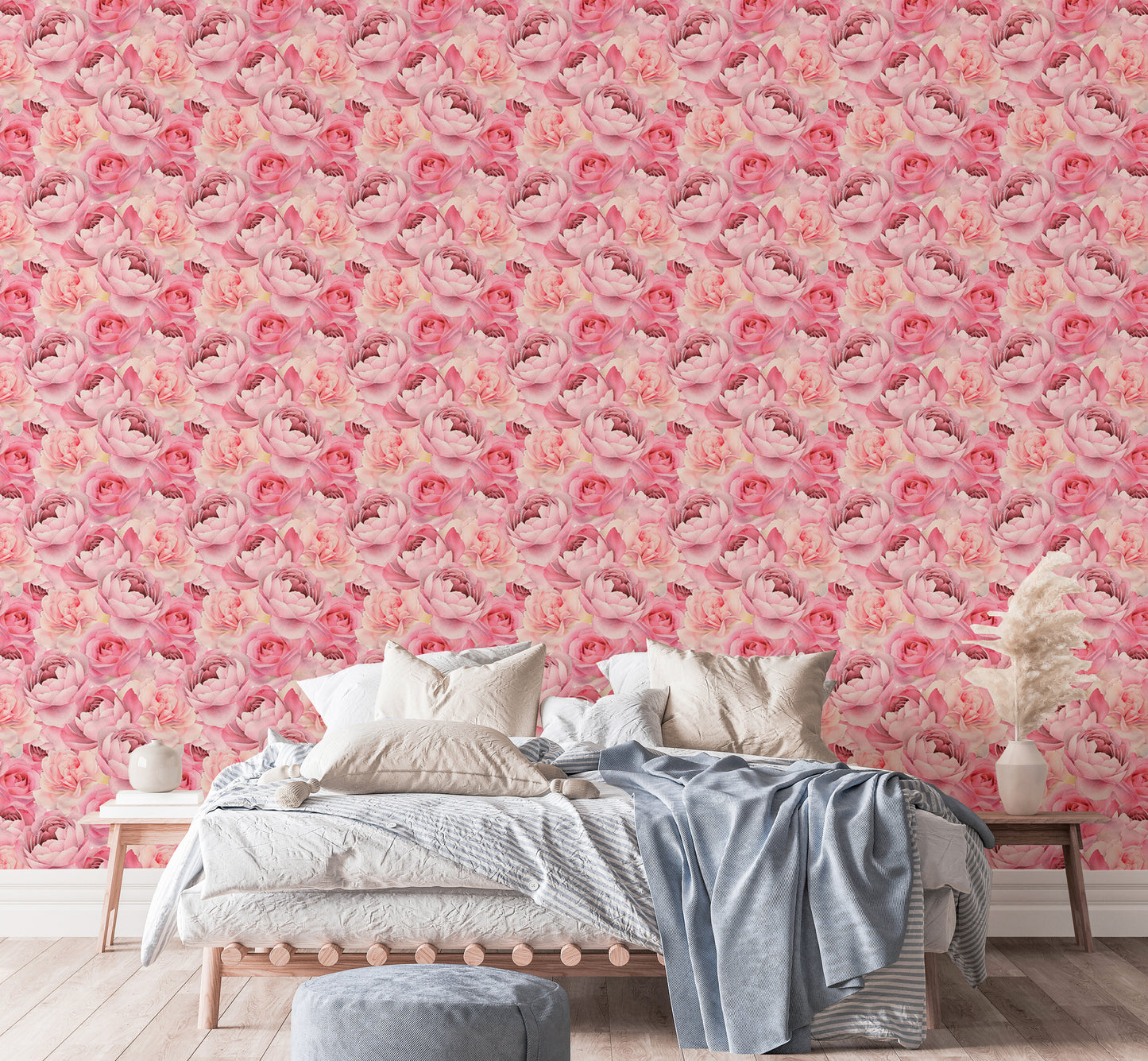 Pink Peonies Roses Wallpaper For Bedroom Wall Decor