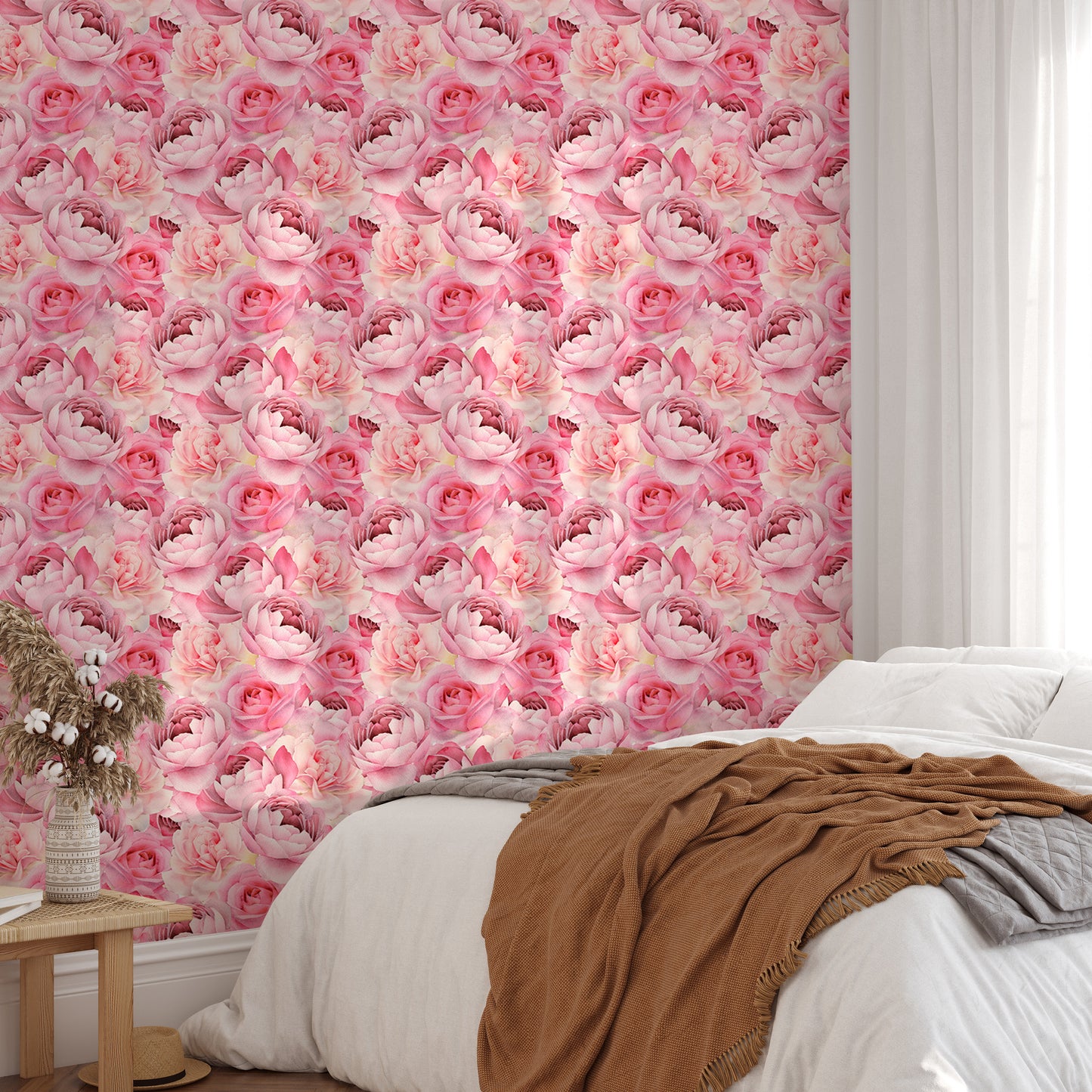Pink Peonies Roses Wallpaper For Bedroom Wall Decor