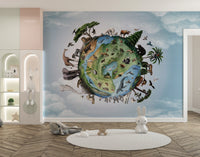 Wildlife wallpaper mural highlighting global biodiversity.
