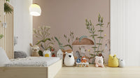 Fantasy garden with mushrooms wallpaper for serene spaces
