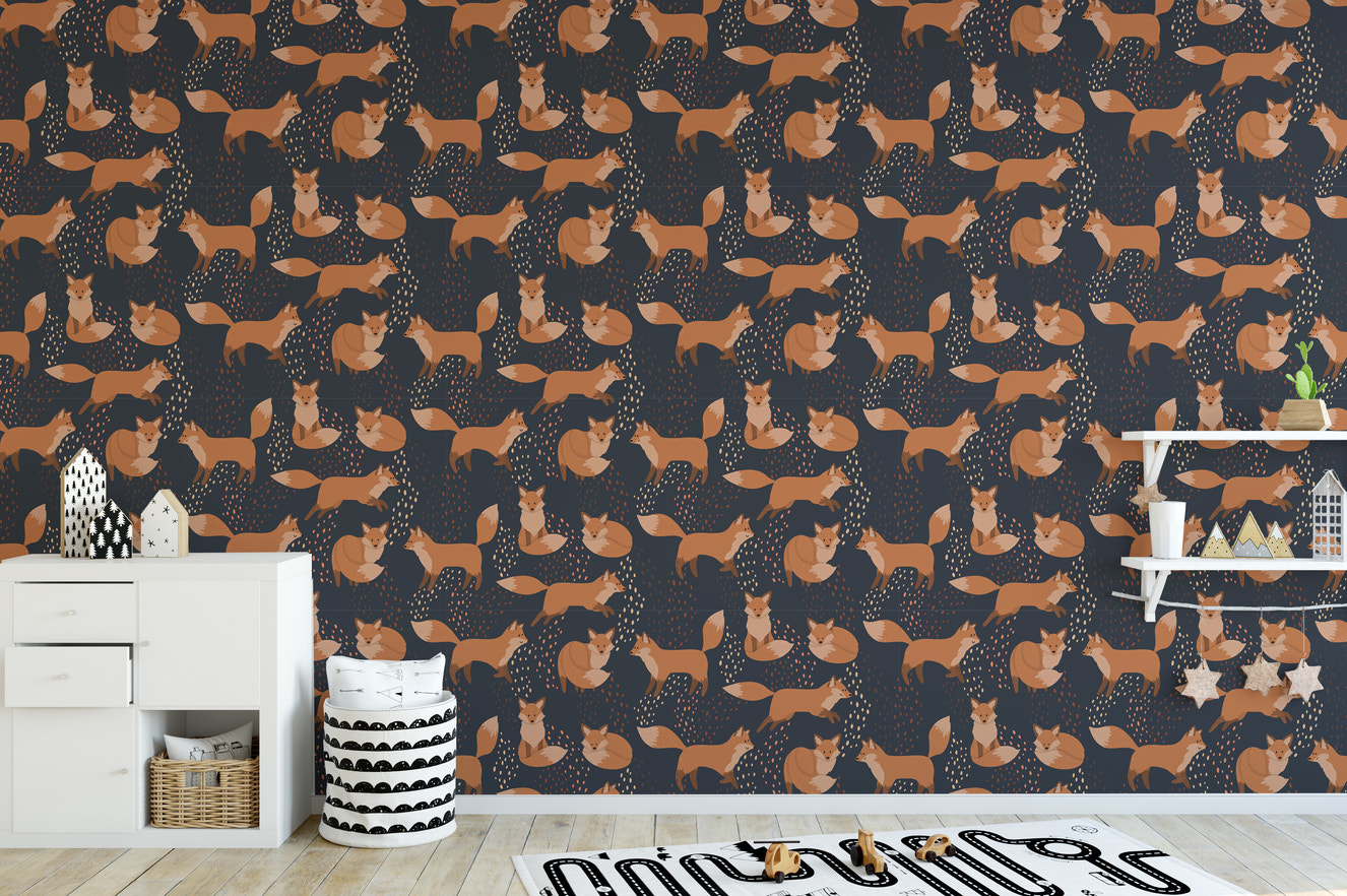Playful orange foxes wallpaper mural