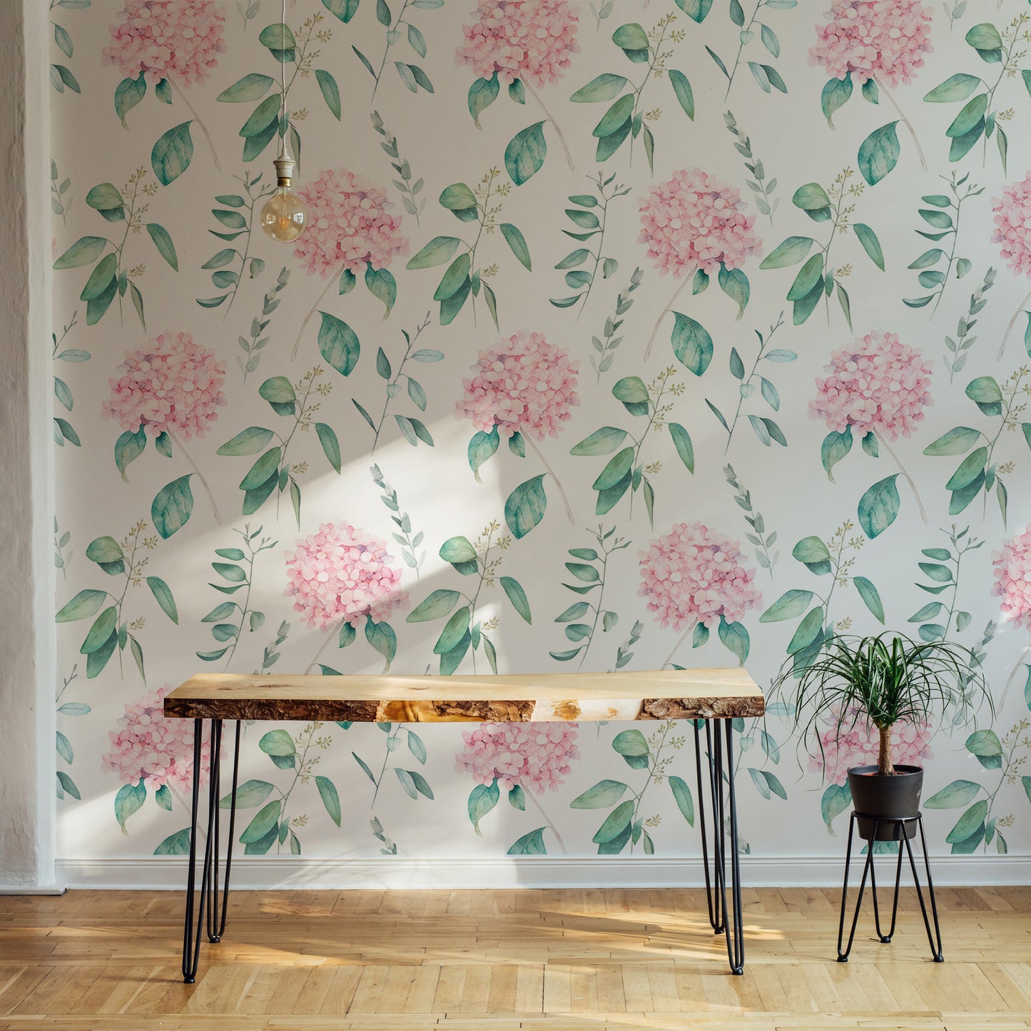 Watercolor Vintage Hortensia Flower Hand Draw Wallpaper