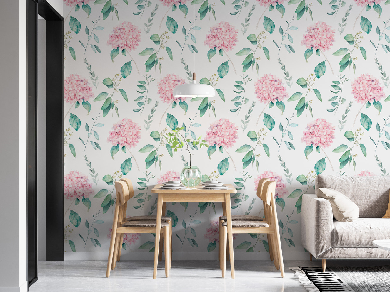 Watercolor Vintage Hortensia Flower Hand Draw Wallpaper