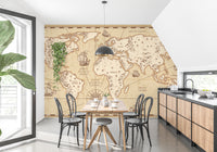 Vintage map wallpaper featuring aged charm mural
