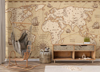 Aged map mural design with old-world appeal
