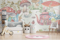 Fun Mushroom Village Wallpaper Mural for Kids