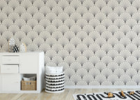 Vector arcs in vintage Deco-inspired wall patterns.