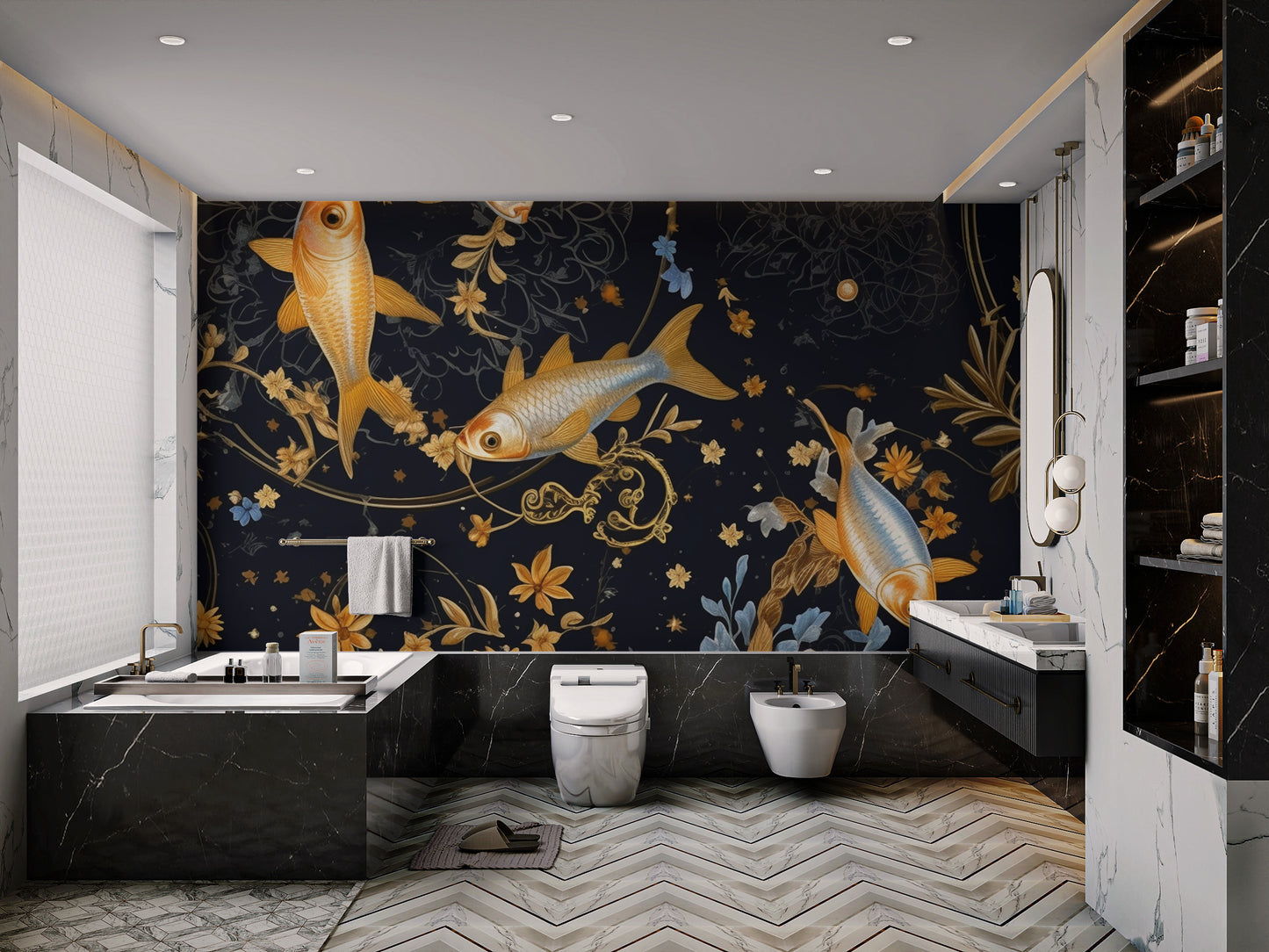 Luxury Goldfish Pattern Wallpaper