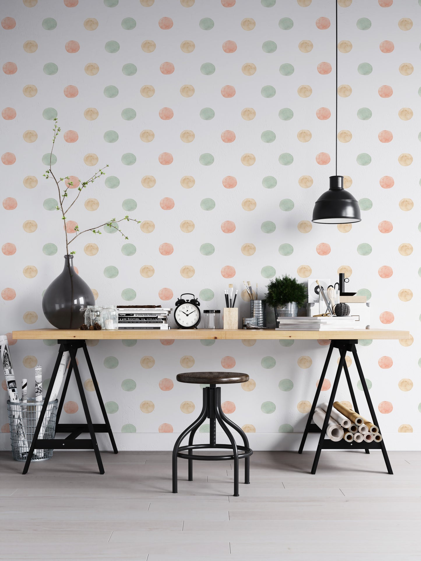 Pastel Watercolor Polka Dots Isolated White Wallpaper