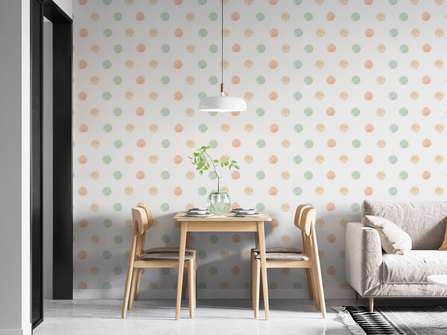 Pastel Watercolor Polka Dots Isolated White Wallpaper