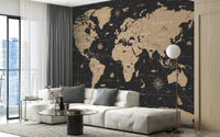 Historical map wallpaper in gold accents
