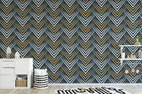 Geometric yellow and white Deco wall decor style.