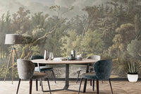 Relaxing waterfall mural with a vintage jungle landscape
