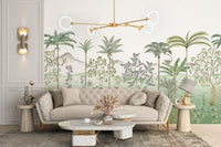 Green chinoiserie wallpaper with tropical elegance
