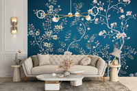 Beautiful blue chinoiserie mural for statement walls



