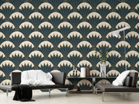 Golden Deco lines on green background wallpaper.